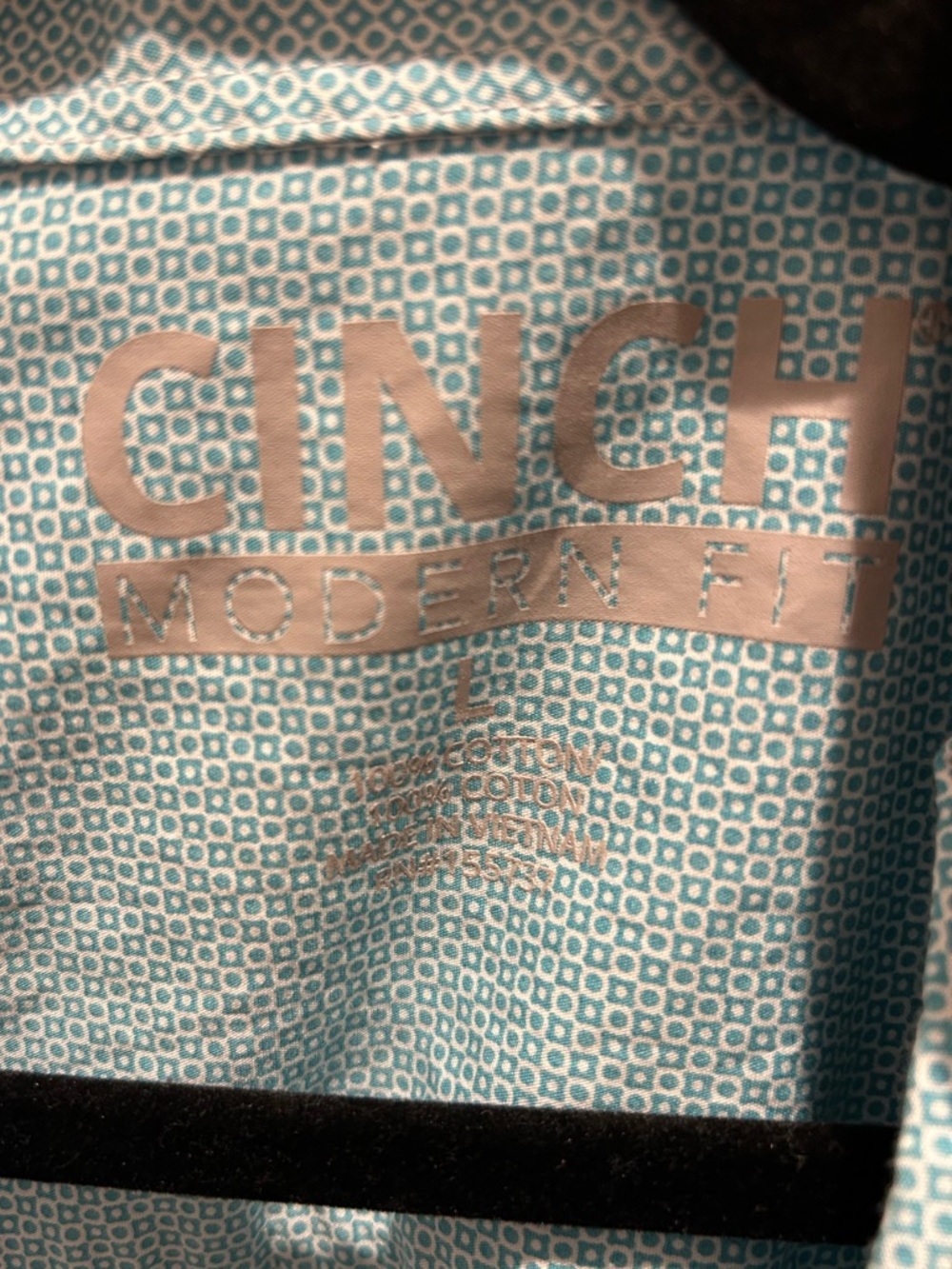 Cinch Modern Fit Men’s Button Down Shirt Teal Geometric Print Size L - Picture 4 of 6